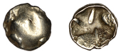 British Iron Age, REGNI, Early Uninscribed issues, gold Quarter-Stater, Phallic Geometric [British Ad] type, trace...