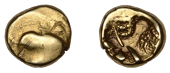 British Iron Age, REGNI, Early Uninscribed issues, gold Quarter-Stater, Phallic Geometric [British Ad] type, trace...