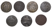 17th Century Tokens, Clare, William Cadge, Farthing, 1655, 1.01g/12h (N 4304; BW. 95); George Crisp, Farthing, 1656,...