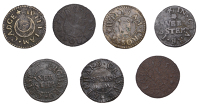 17th Century Tokens, Clare, William Cadge, Farthing, 1655, 1.01g/12h (N 4304; BW. 95); George Crisp, Farthing, 1656,...
