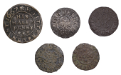 17th Century Tokens, Debenham, Augustine Cullyer, Farthing, 1666, 0.50g/9h (N 4316; BW. 108); Jonathan Davie,...