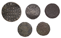 17th Century Tokens, Debenham, Augustine Cullyer, Farthing, 1666, 0.50g/9h (N 4316; BW. 108); Jonathan Davie,...