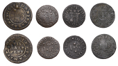 17th Century Tokens, Framlingham, Daniel Barnes, Halfpenny, 1669, 2.38g/3h (N 4327; BW. 123); John Capon, Farthings...