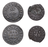 17th Century Tokens, Groton, Mathew Teper, Farthing, 1664, 0.57g/6h (N 4334; BW. 134); James Warwell, Halfpenny,...