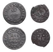 17th Century Tokens, Groton, Mathew Teper, Farthing, 1664, 0.57g/6h (N 4334; BW. 134); James Warwell, Halfpenny,...