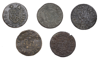 17th Century Tokens, Hadleigh, Thomas Bumpsted, Farthing, 1656, 1.30g/6h (N 4338; BW. 137); Arthur Gaile, Farthing,...