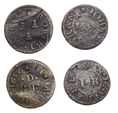 17th Century Tokens, Haverhill, John Boram, Farthing, 1658, 0.91g/6h (N 4346; BW. 147); Robert Darkin, Farthing,...