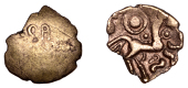 British Iron Age, DOBUNNI, Corio (c. 20 BC - AD 5), gold Quarter-Stater, Cor type, cor on plain field, rev....