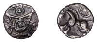 British Iron Age, ATREBATES and REGNI, possibly Commios (c. 50-25 BC), silver Minim, Concave Square type, square...
