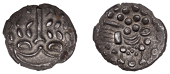 British Iron Age, DUROTRIGES, Uninscribed issues, silver Stater, Turf Cutter type, wreath, ‘turf cutter’ motif...