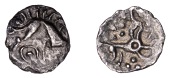 British Iron Age, ICENI, Uninscribed issues, silver Half-Unit, Norfolk Boar Ring type, stylised boar right, long...