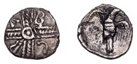 British Iron Age, VECTUARII, Crab (c. AD 10-40), silver Unit, Eagle type, crossed wreaths, pellet in ring at centre,...