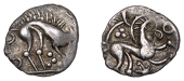 British Iron Age, ICENI, Uninscribed issues, silver Unit, Norfolk Boar Star type, stylised boar right, single front...