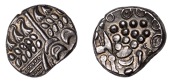 British Iron Age, DUROTRIGES, Uninscribed issues, silver Stater, Badbury Rings type, devolved head of Apollo...