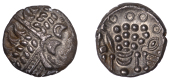 British Iron Age, DUROTRIGES, Uninscribed issues, silver Stater, Badbury Rings type, devolved head of Apollo...