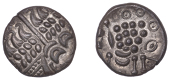 British Iron Age, DUROTRIGES, Uninscribed issues, silver Stater, Badbury Rings type, devolved head of Apollo...