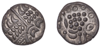 British Iron Age, DUROTRIGES, Uninscribed issues, silver Stater, Badbury Rings type, devolved head of Apollo...