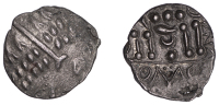 British Iron Age, DUROTRIGES, Uninscribed issues, billon Stater, Omo type, devolved head of Apollo comprising...