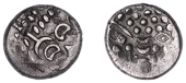 British Iron Age, DUROTRIGES, Uninscribed issues, silver Stater, Turf Cutter/Cranborne Chase type, devolved head of...