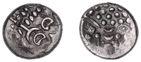 British Iron Age, DUROTRIGES, Uninscribed issues, silver Stater, Turf Cutter/Cranborne Chase type, devolved head of...