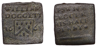 17th Century Tokens, Ipswich, William Doggett, square Halfpenny, 1668, 1.87g/12h (N 4367; BW. 174). Reverse...