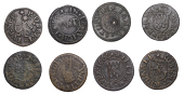 17th Century Tokens, Ipswich, Robert Rednall, Farthing, 1663, 1.05g/9h (N 4374; BW. 188); William Sayer, Farthing,...