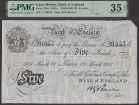 Bank of England, Horace G. Bowen, £5, London, 18 March 1901, serial number J/1 28357, in PMG holder 35 EPQ, choice...