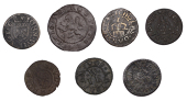 17th Century Tokens, Lavenham, Richard Cage, Farthing, 1662, 1.02g/6h (N 4391; BW. 207); Nicholas Dansie, Farthings...