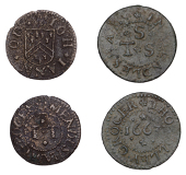 17th Century Tokens, Mendlesham, Tho. Solley, Farthing, 1663, 1.37g/6h (N 4417; BW. 243); Joh. Tann, Farthing,...