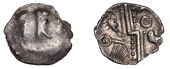 British Iron Age, DUROTRIGES, Uninscribed issues, silver Quarter-Stater, Badbury Rat type, trace of ‘three men in...