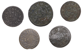 17th Century Tokens, Needham Market, Robert Chenery, Farthing, 1658, 1.14g/6h (N 4428; BW. 259); Thomas Love,...
