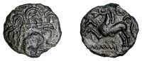 British Iron Age, TRINOVANTES, Dubnovellaunos (c. 5 BC - AD 10), bronze Unit, Crescent Head type, chubby-cheeked...