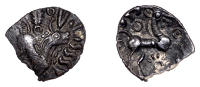 British Iron Age, NORTH-EAST THAMES, Uninscribed issues, silver Unit, SSS Horses type, horse right, head raised,...