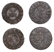 17th Century Tokens, Rickinghall, Samuell Fitch, Farthing, 1665, 1.04g/12h (N 4438; BW. 281); Robert Spencer,...