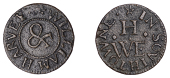 17th Century Tokens, South Town [Little or South Yarmouth], William Harvey, Farthing, 0.76g/12h (N 4453; D 292A/BW....