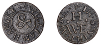 17th Century Tokens, South Town [Little or South Yarmouth], William Harvey, Farthing, 0.76g/12h (N 4453; D 292A/BW....