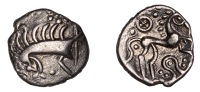 British Iron Age, ICENI, Uninscribed issues, silver Unit, Norfolk Boar Phallic type, stylised boar right, single...
