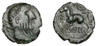 British Iron Age, CATUVELLAUNI, Tasciovanus (c. 25 BC - AD 10), bronze Unit, Sea Horse [Ver] type, bearded head...