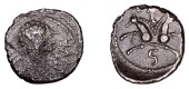 British Iron Age, CANTII, Amminus (c. AD 30-40), silver Unit, Biga type, bust right, [ammi] before, rev. facing...
