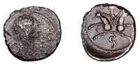 British Iron Age, CANTII, Amminus (c. AD 30-40), silver Unit, Biga type, bust right, [ammi] before, rev. facing...