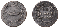 17th Century Tokens, Thelnetham, Abraham Wotherell, Halfpenny, 2.05g/12h (N 4487; BW. 344). Fine; the only token for...