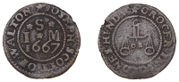 17th Century Tokens, Walton, Joseph Scott, Halfpenny, 1667, 1.57g/12h (N –; BW. 352). Good fine, extremely rare;...