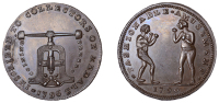18th Century Tokens, LONDON, High Holborn, Spence’s mule Halfpenny, coining press, rev. boxers, edge spence dealer...