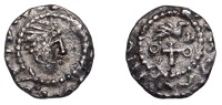 Early Anglo-Saxon Period, Sceatta, Primary series BI, type 27b, diademed head right, clockwise beaded ouroboros...