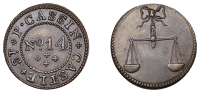 18th Century Tokens, Co DUBLIN, Dublin, Patrick Cassin, copper Farthing, legend, rev. scales, edge plain, 2.02g/6h...