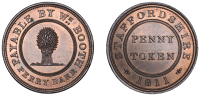 19th Century Tokens, STAFFORDSHIRE, Perry Barr, William Booth, Penny, 1811 [a copy c. 1900], wheatsheaf, rev. value,...