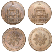LONDON, Ludgate Hill, Henry Young, Pennies (2), both 1794, frontal elevation of St Paul’s Cathedral, revs. legend...