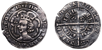 David II (1329-1371), Second coinage, Class A, Groat, class A5/B mule, Aberdeen, mm. cross pattée, small young...