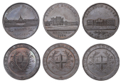 LONDON, Kempson’s London Buildings, Pennies (3), all type 2 with rev. die london penny token, obvs. Bank of...
