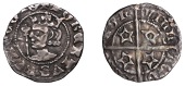 Robert II (1371-1390), Sterling, Edinburgh, mm. cross potent on obv. only, nothing on sceptre handle, saltire (?)...